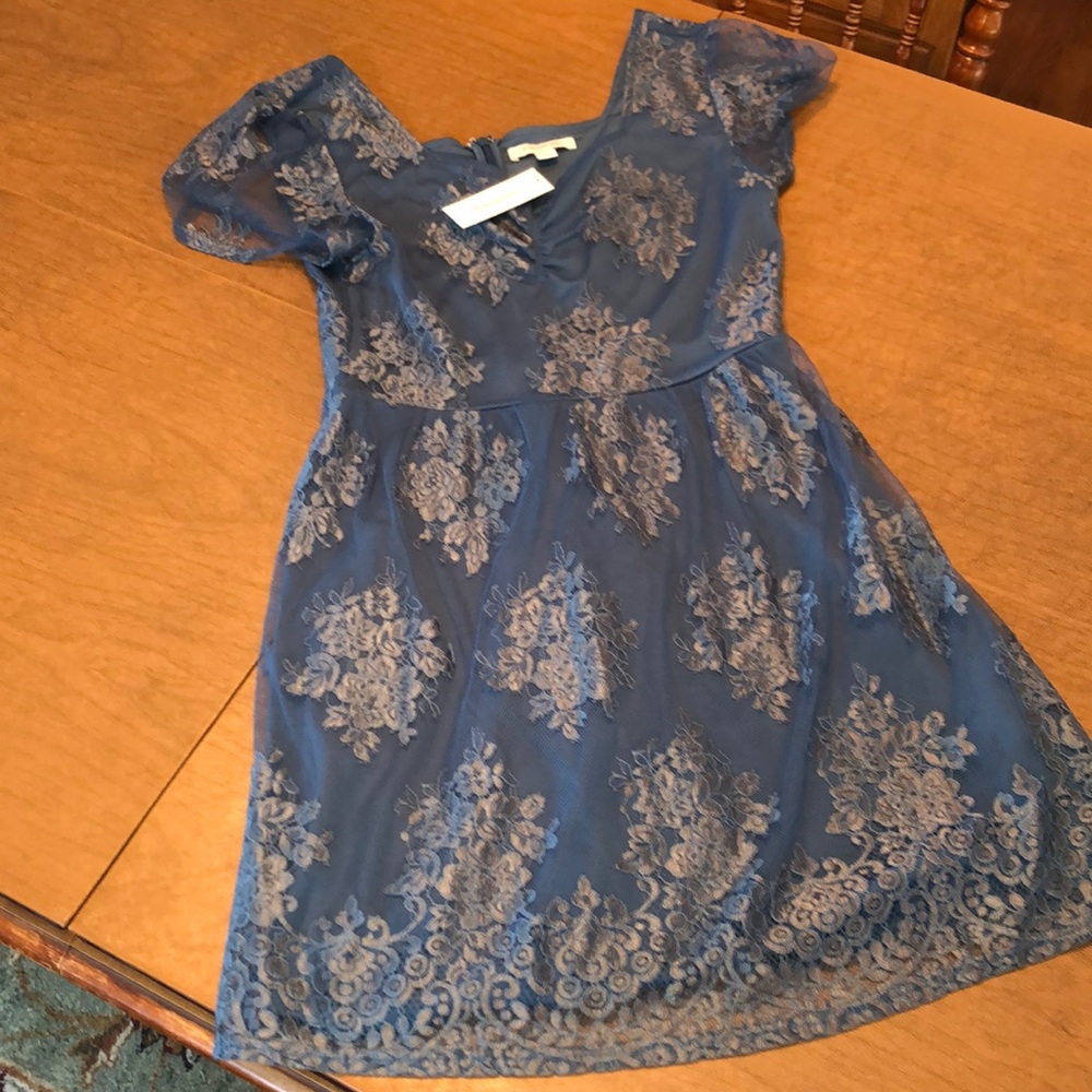 Dark Teal Lace Embroidered FRANCESCA'S Dress Sz M